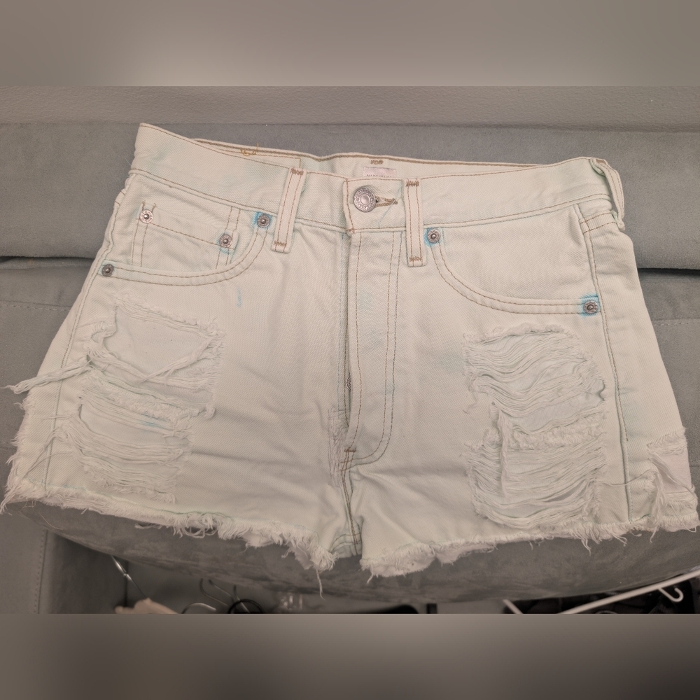 Levi's White Jean Shorts Distressed Cut-Off Style Size 28